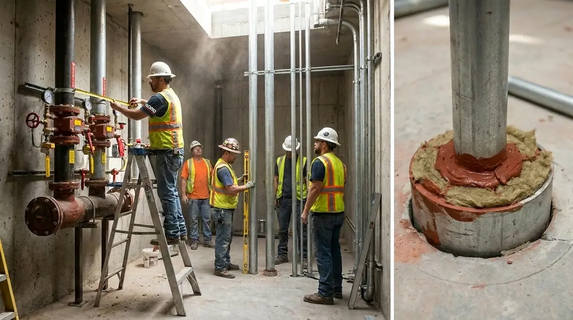 Standpipe system piping installation in a high-rise building