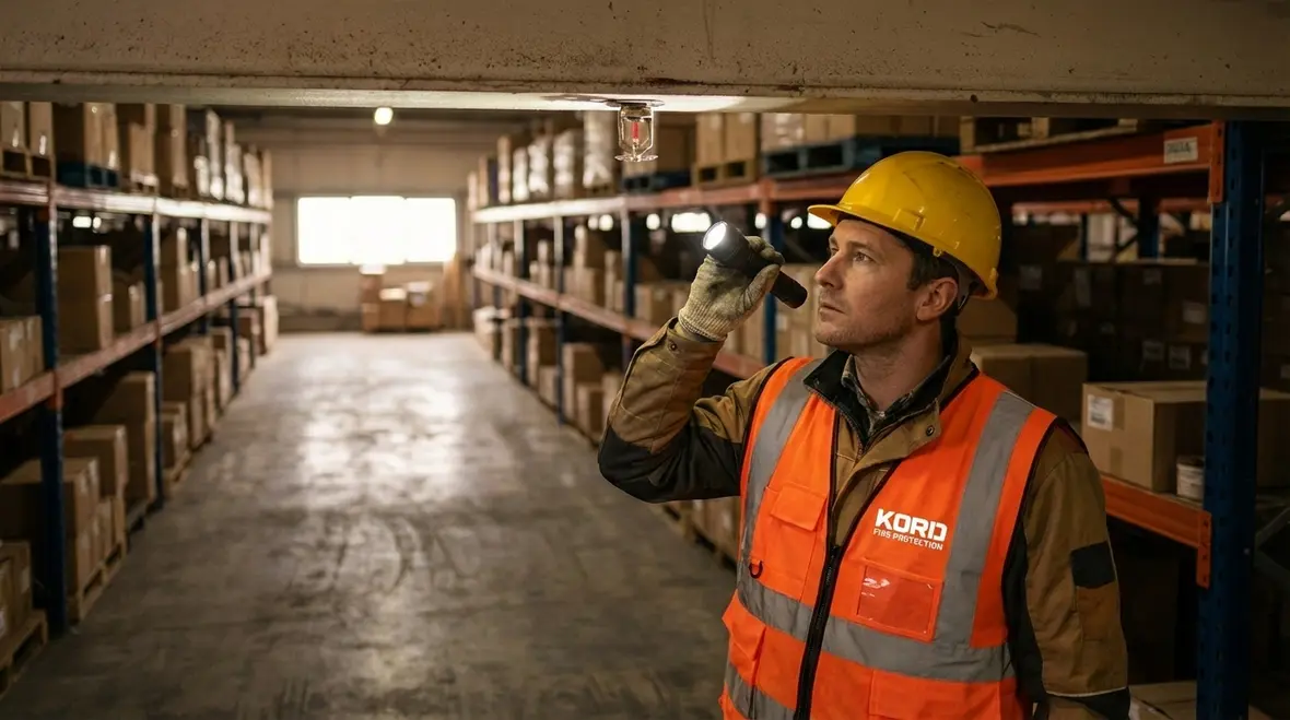 Technician performing routine fire system inspection