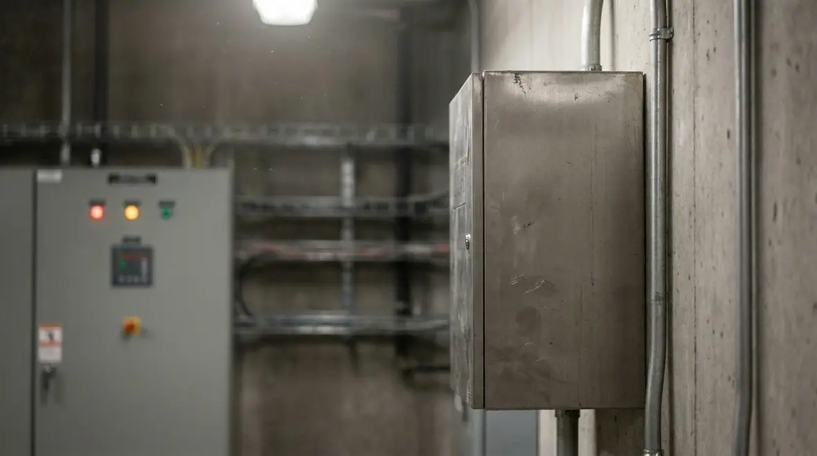 Compact aerosol suppression system discharging into an enclosure