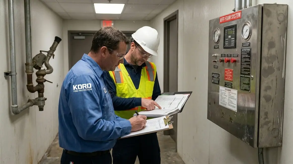 Inspection of AFFF foam fire suppression components and industrial piping