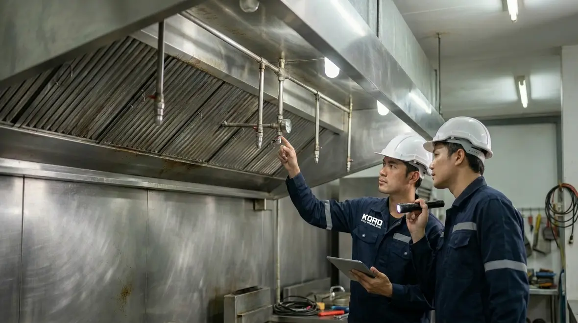 Commercial kitchen hood protected by restaurant fire suppression system