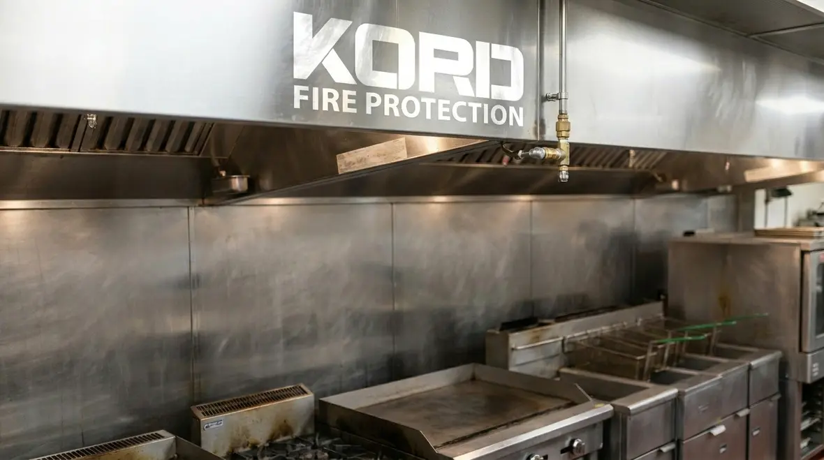 Buckeye Kitchen Mister system installed above commercial cooking equipment