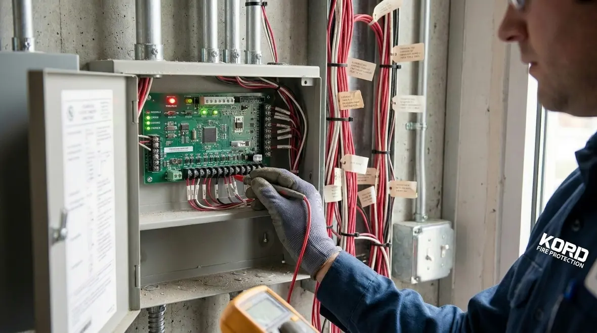 Fire alarm control panel verification during technician training