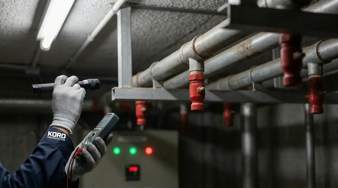 CO2 cylinders piping and discharge components during inspection