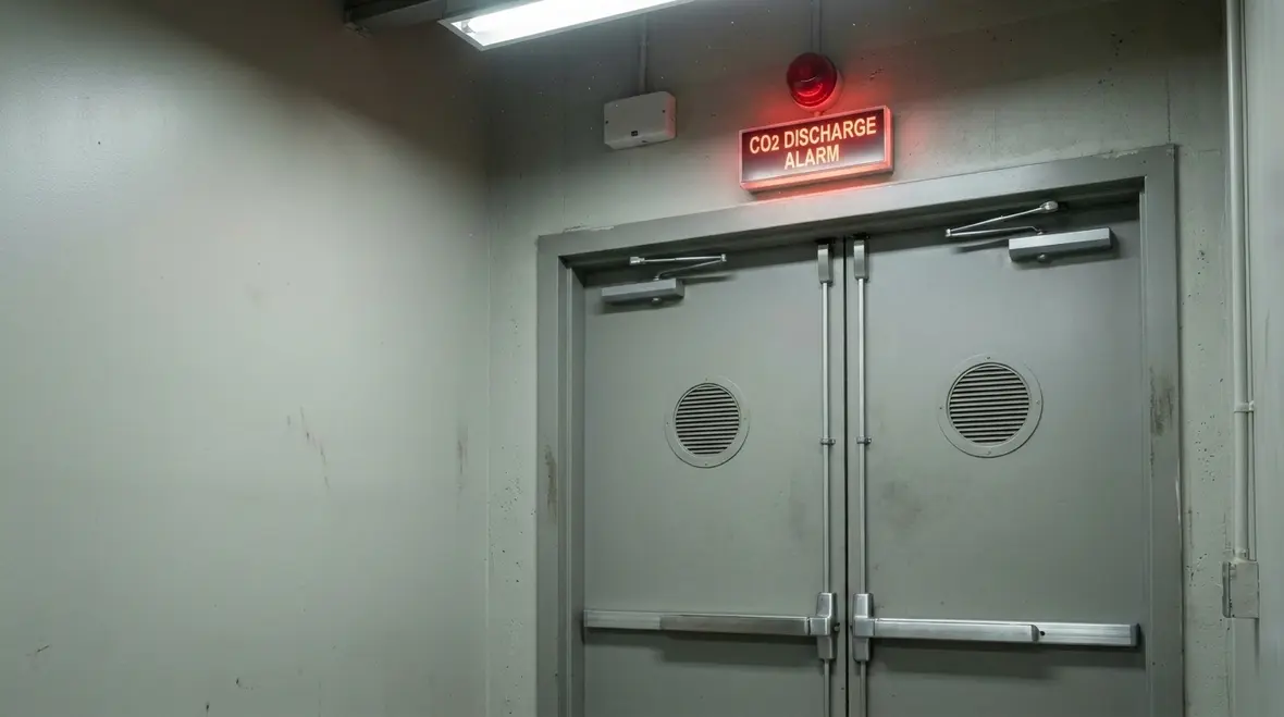 Industrial hazard area protected by a CO2 fire suppression system