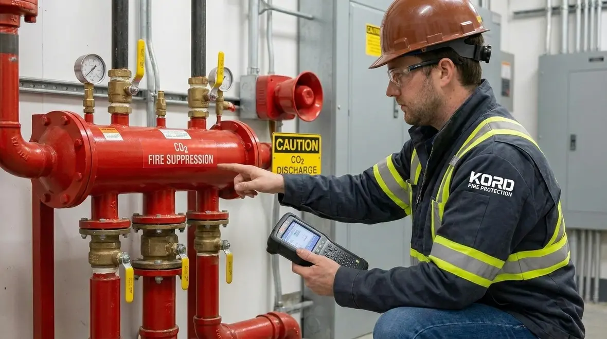 CO2 fire suppression cylinders and equipment installation