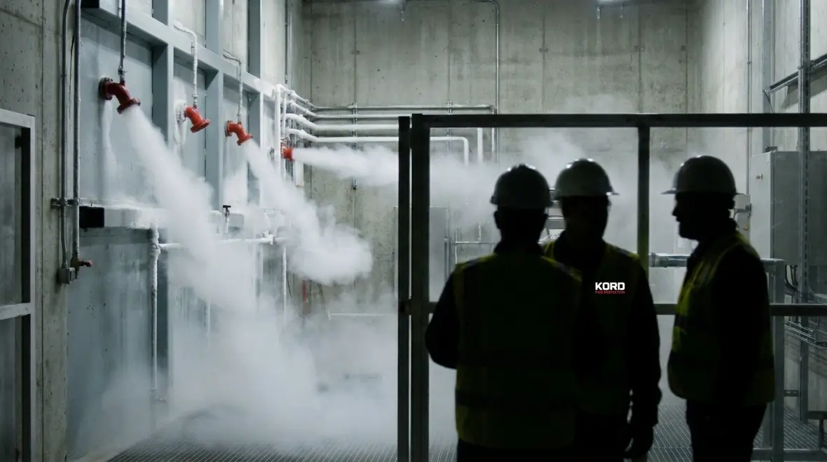 Control panel and alarm sequence before a CO2 fire suppression release