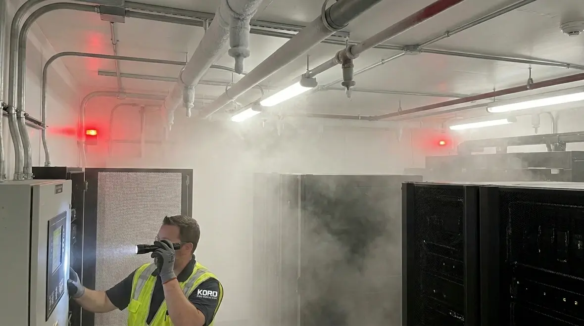 CO2 fire suppression discharge in a protected industrial space