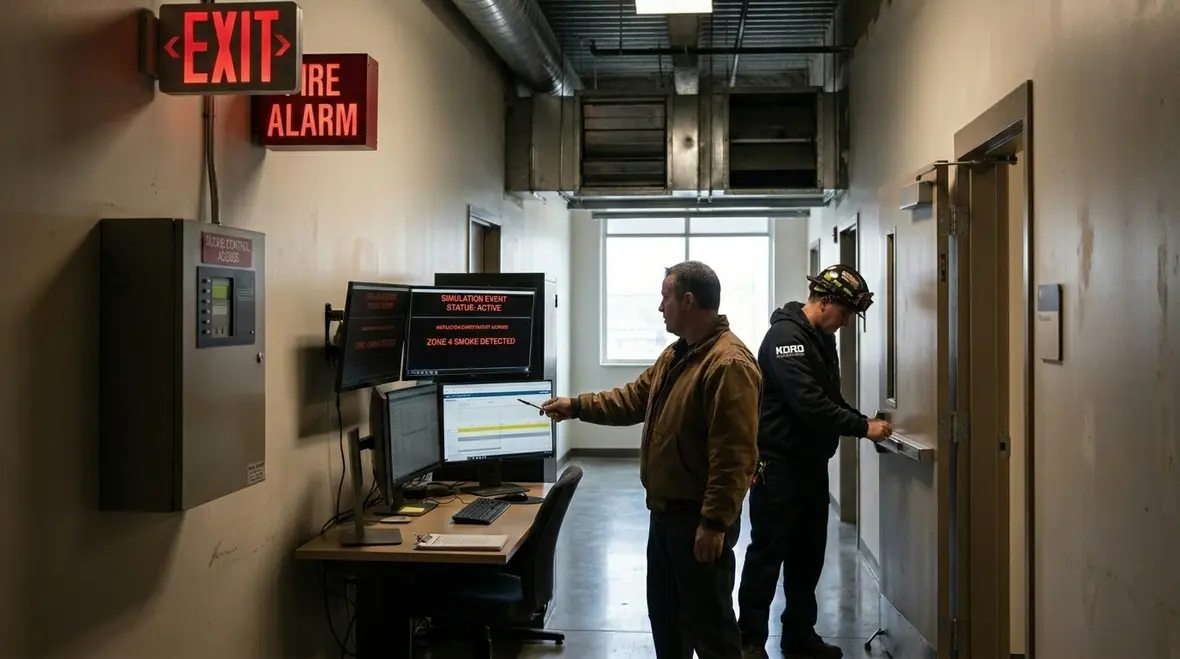 Commercial building automation and fire response coordination display