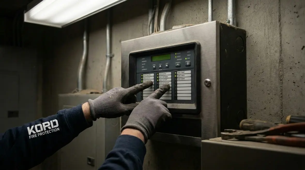 DMP fire alarm panel monitoring suppression system status display