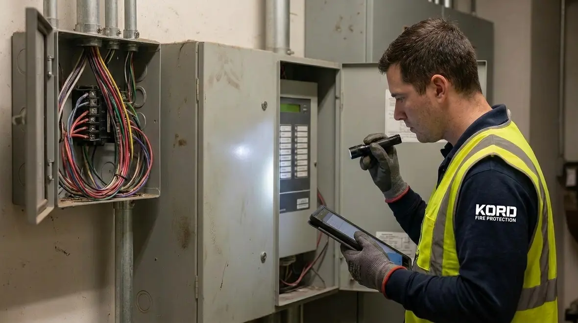 Properly supported electrical wiring for fire systems in a commercial service corridor