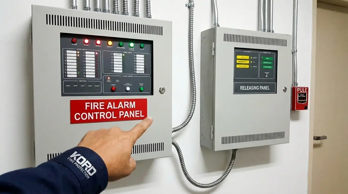 FACP vs releasing panel fire alarm control and release