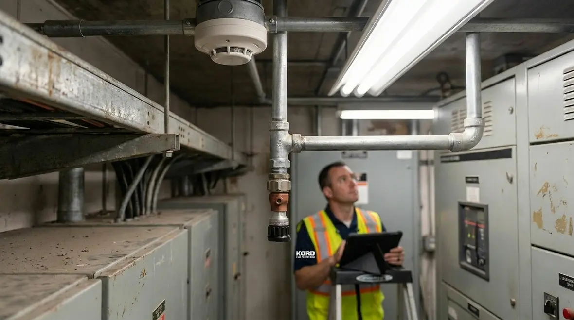 Technician reviewing FE 13 fire suppression layout during system planning