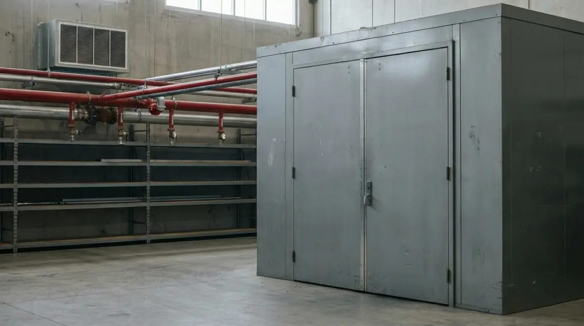 Clean agent fire suppression discharge components in a mission critical facility