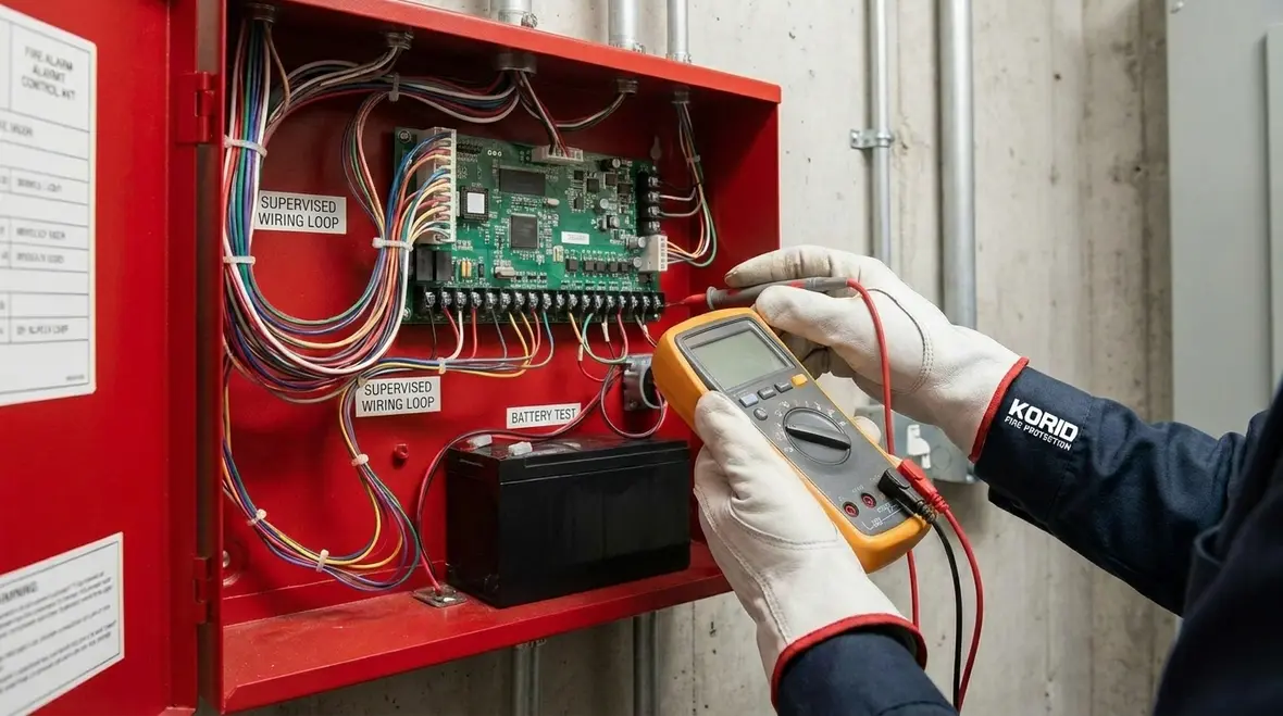 Backup battery and power inspection for a fire alarm panel