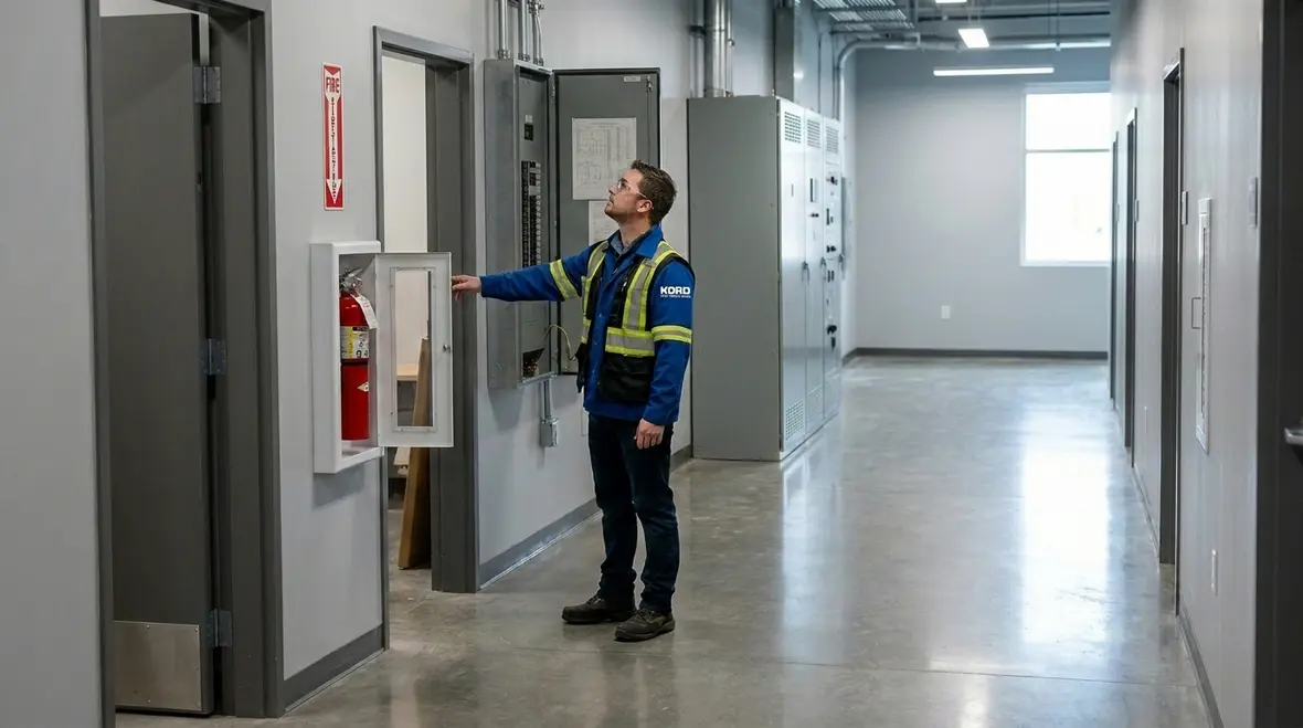 Proper mounting height and corridor visibility for fire extinguishers