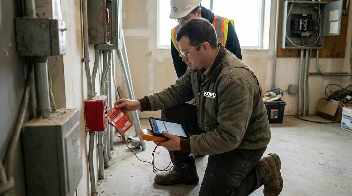 NICET technician performing fire protection inspection tasks