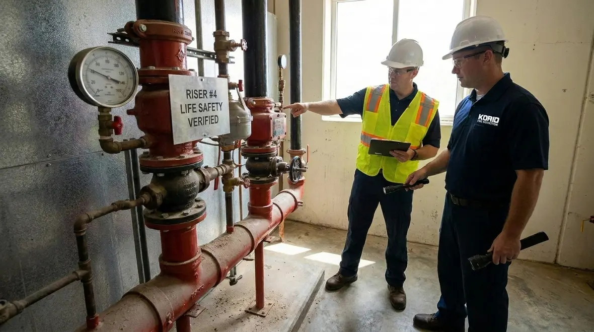 Commercial fire protection audit scope review with plans and code documents