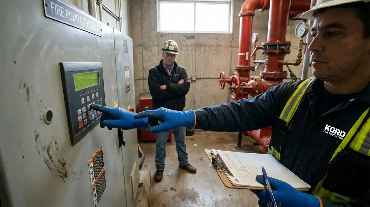 Commercial fire pump power redundancy equipment and controller layout