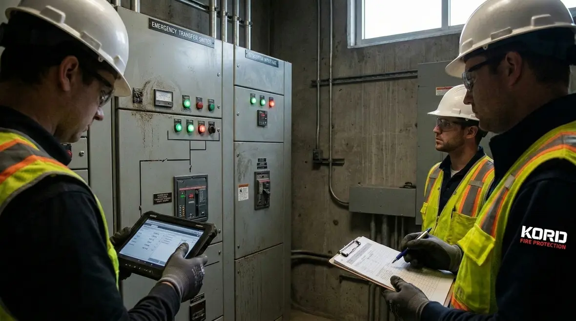 Commercial fire pump room showing stable electrical architecture and controllers