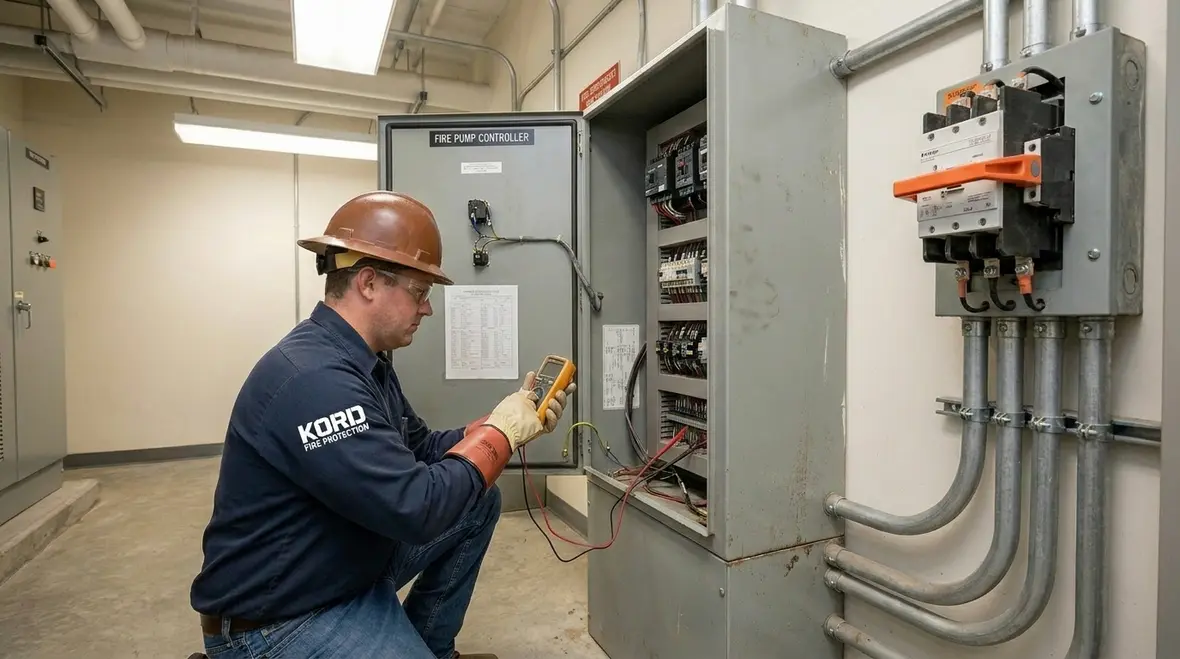 Electric fire pump controller and power reliability equipment in a pump room