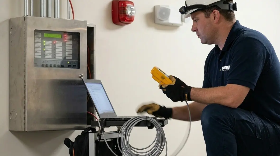 Industrial fire alarm device placement and conduit pathway coordination