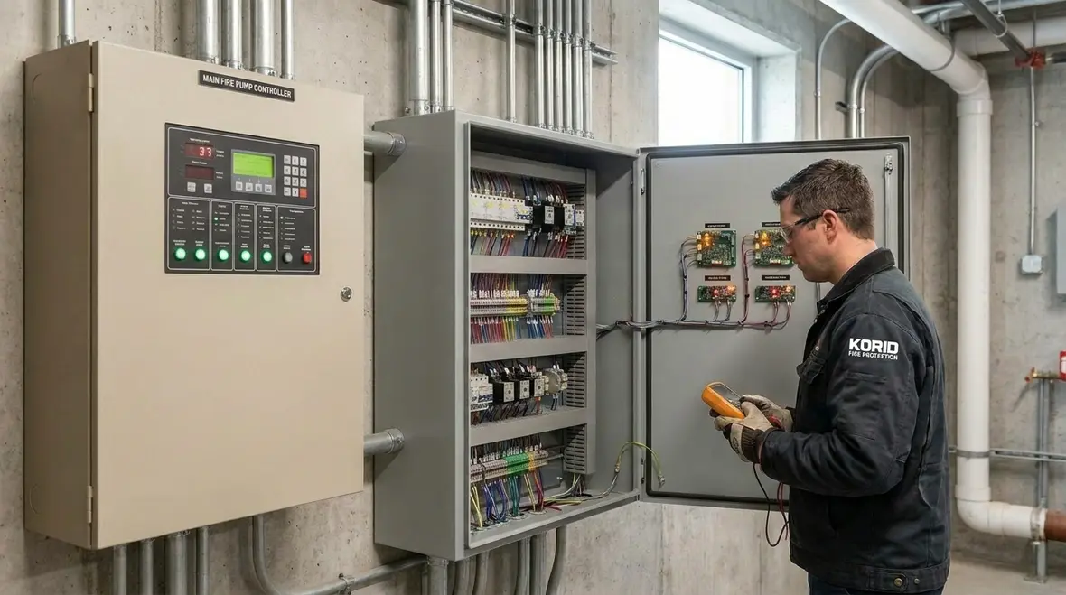Fire sprinkler control panel and interlock wiring connections