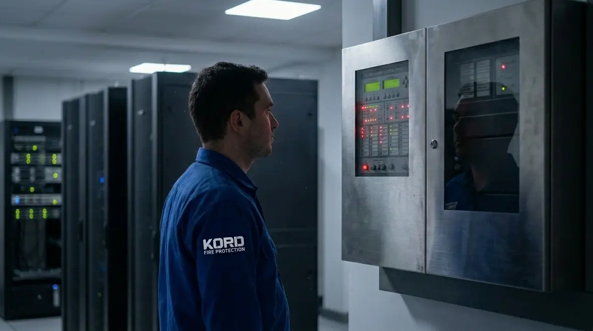 Fluoro-K clean agent fire suppression cylinders and protected equipment room