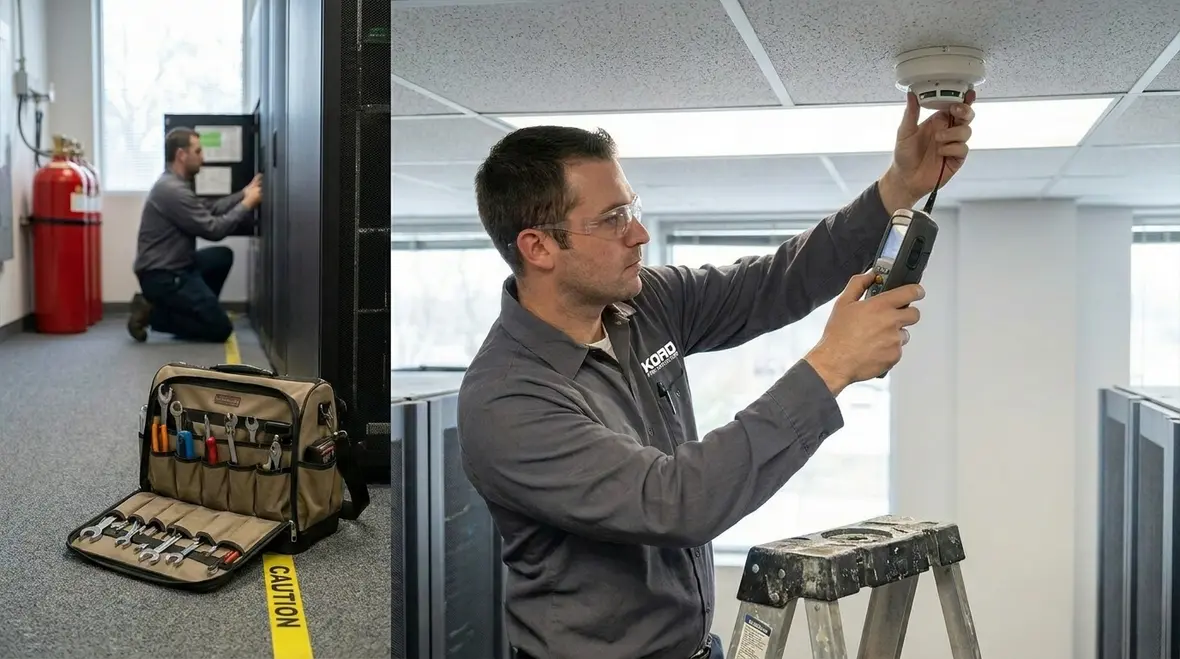 Fluoro-K clean agent fire suppression installation inside a critical asset room