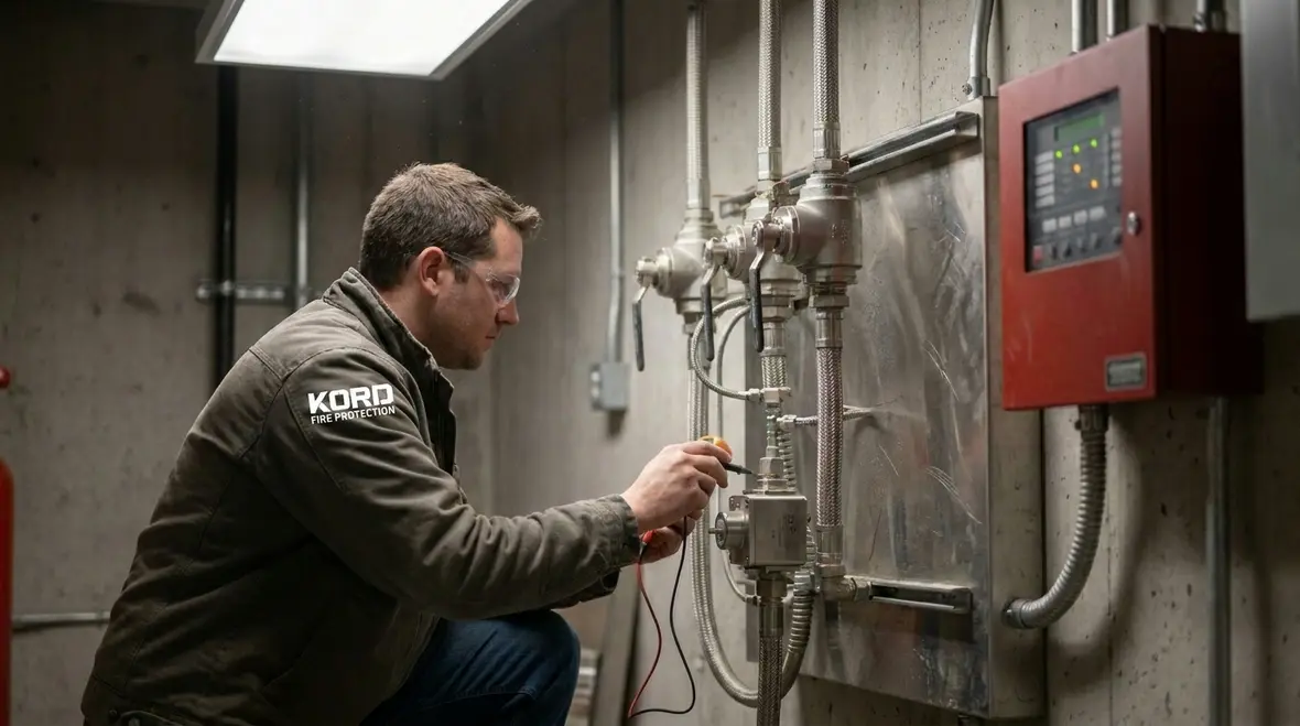 Commissioning and testing of integrated Gamewell FCI fire alarm and suppression controls