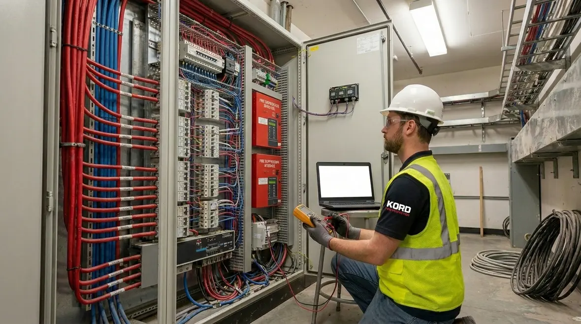 Fire alarm to suppression interface coordination and control wiring