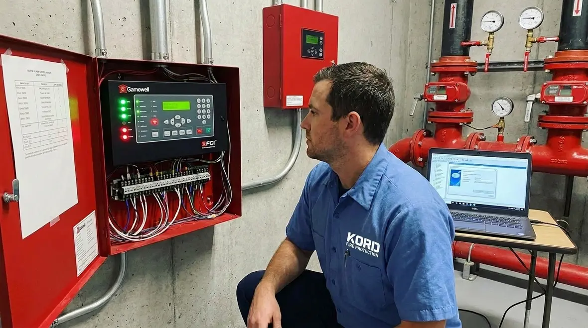 Gamewell FCI fire alarm panel integration with suppression systems