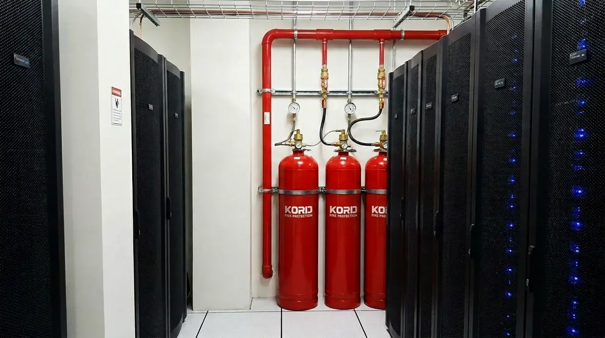HFC-227ea fire suppression cylinders protecting a mission critical room