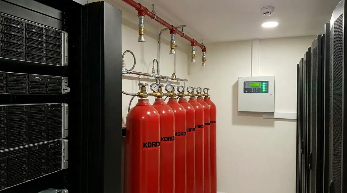 Inergen fire suppression cylinders and protected equipment