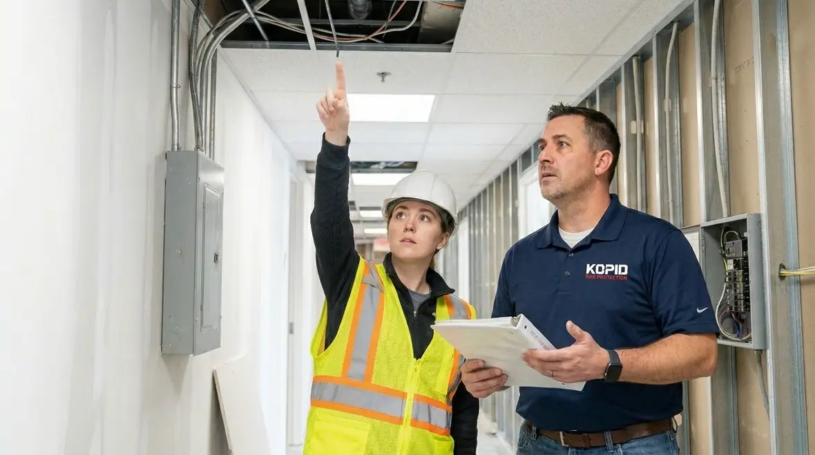 NICET candidate gaining field experience in fire protection inspection work