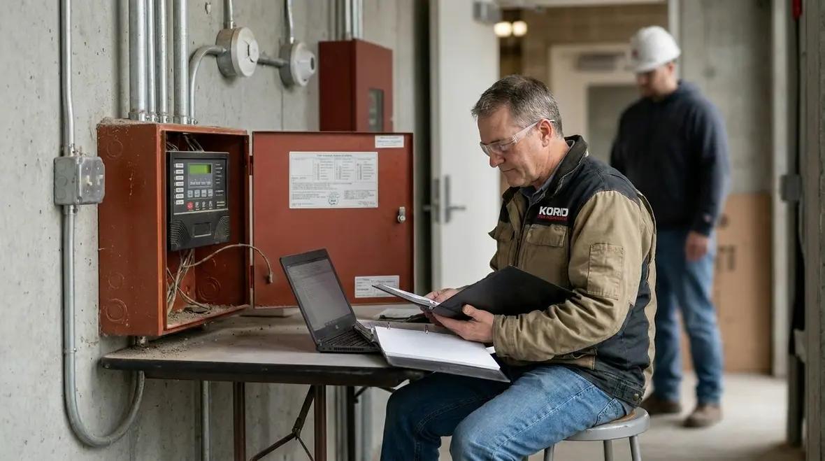 Fire alarm testing documentation and inspection workflow