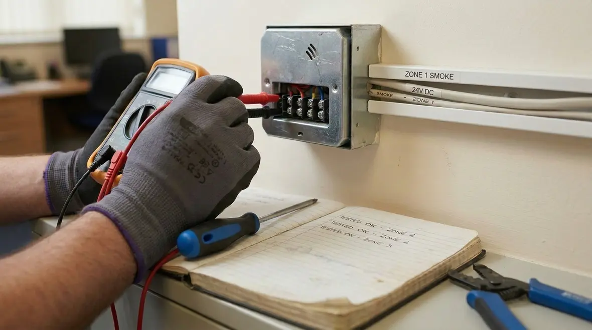 Field based fire alarm inspection and troubleshooting process