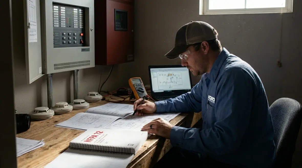 Technician preparing for NICET fire alarm certification