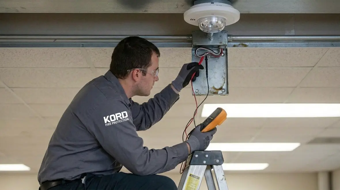 Fire alarm technician documenting field experience for certification