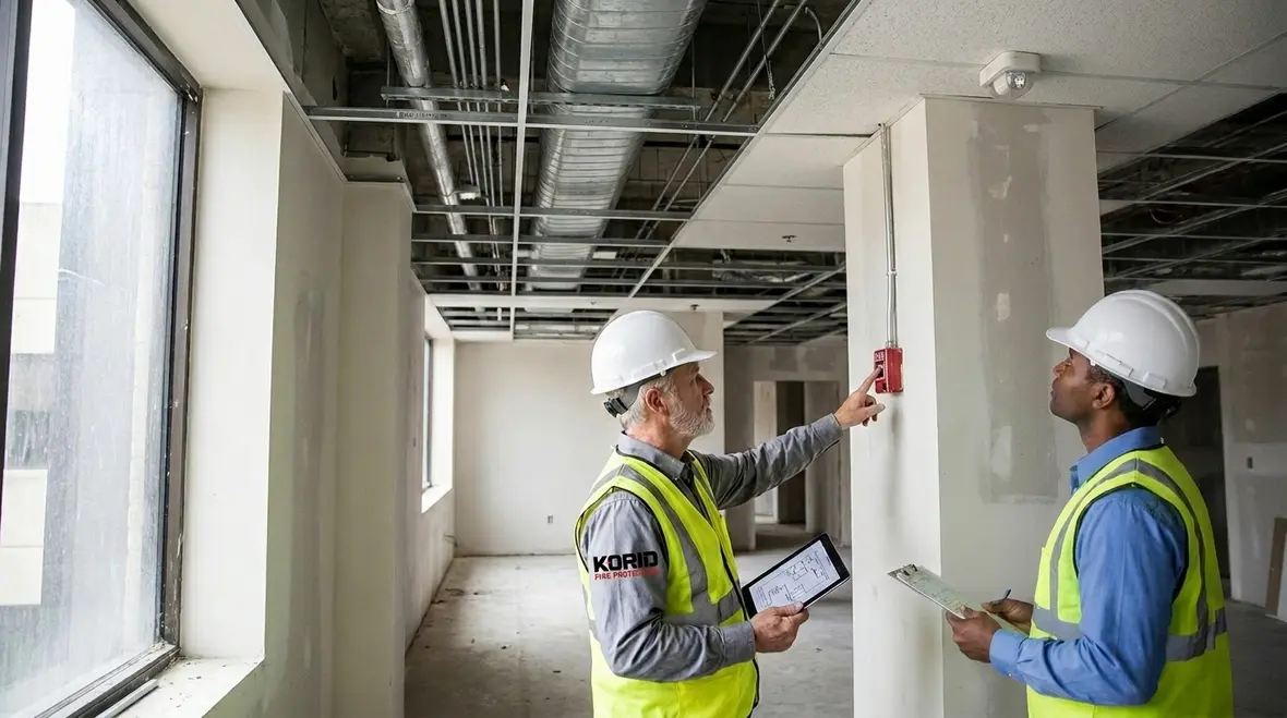 Large commercial fire alarm project coordination across trades