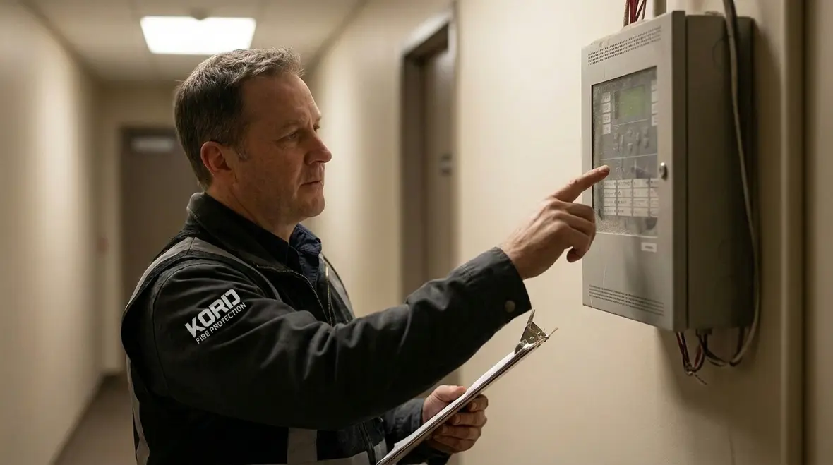 Fire alarm technician working on panel for NICET levels explained