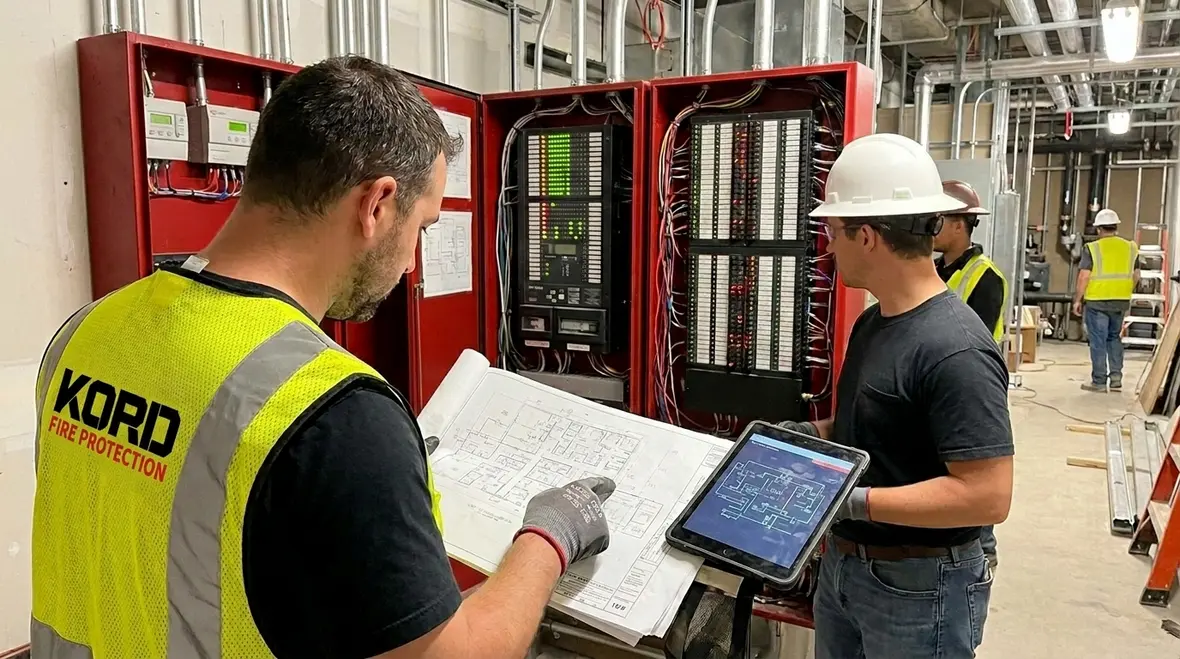 NICET Level 4 technician reviewing fire alarm documentation and code requirements