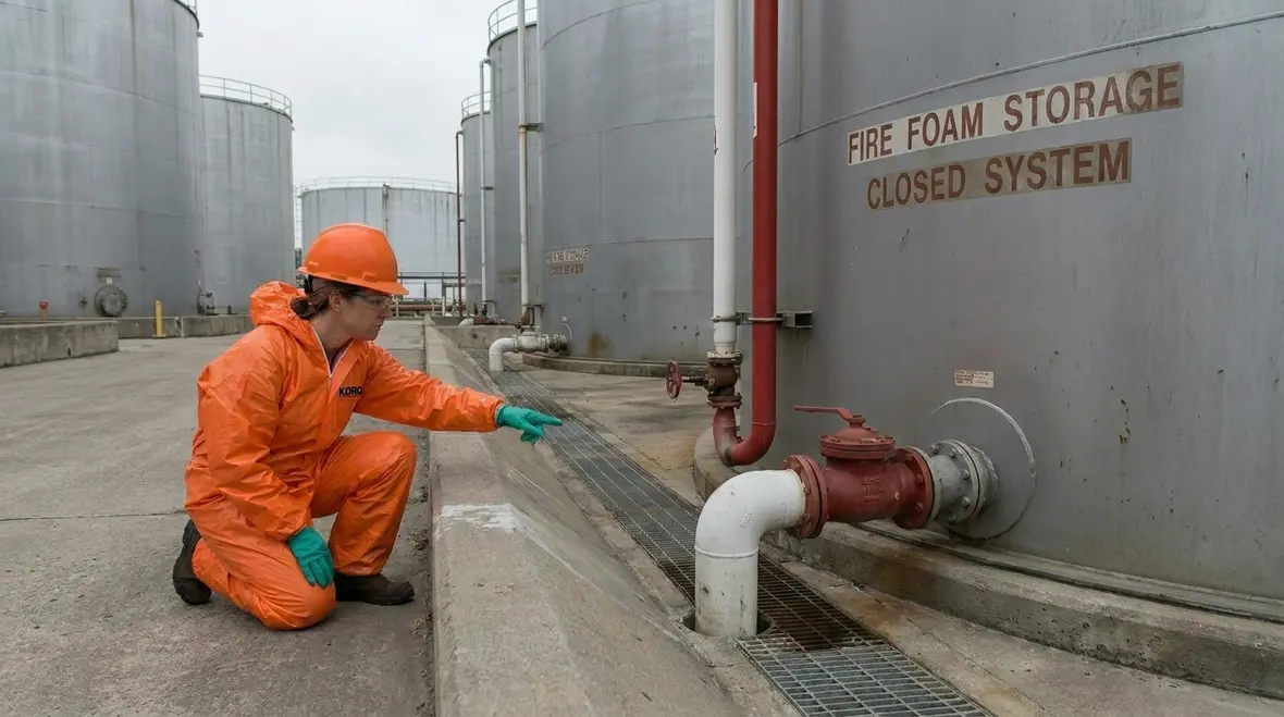 PFAS firefighting foam system overview at industrial facility