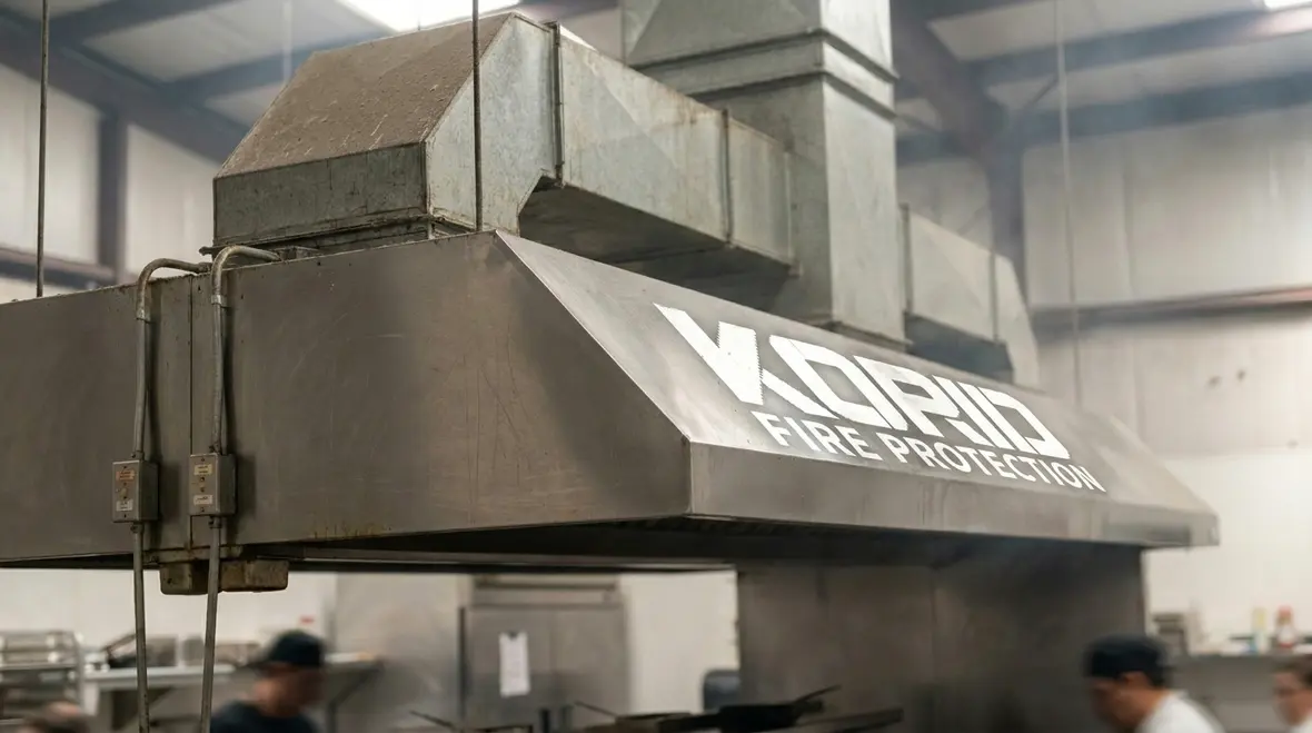 Range Guard kitchen suppression nozzles protecting a commercial hood system