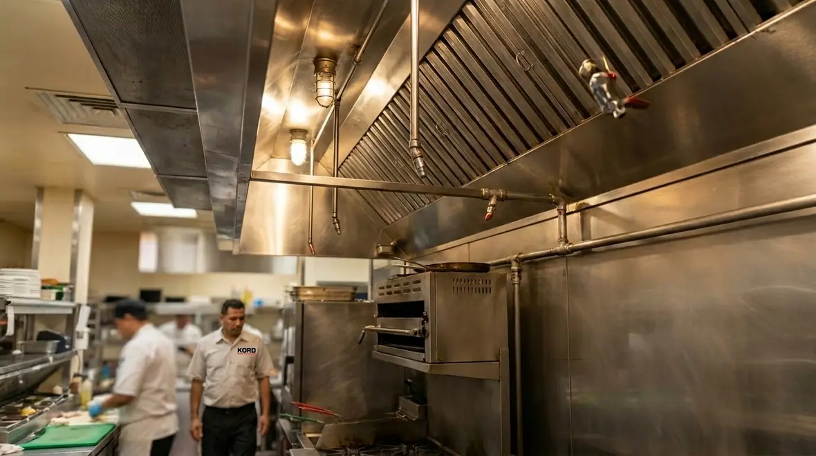Range Guard kitchen suppression system installed above a commercial kitchen cookline