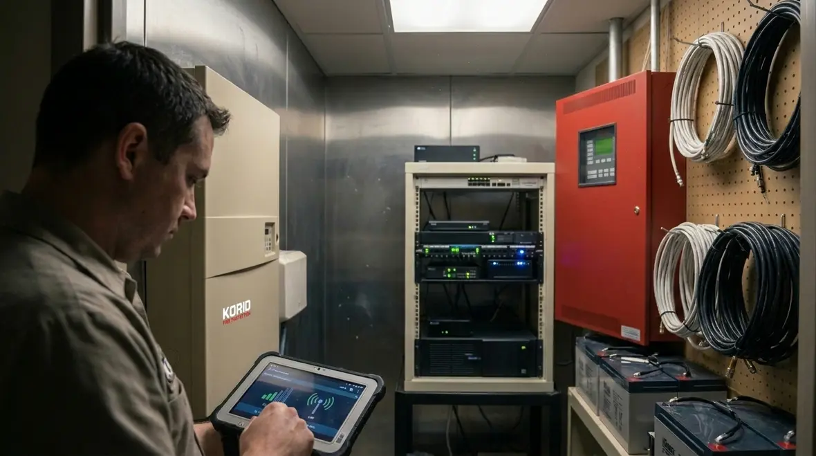 Kord Fire Protection technician implementing smart fire monitoring system