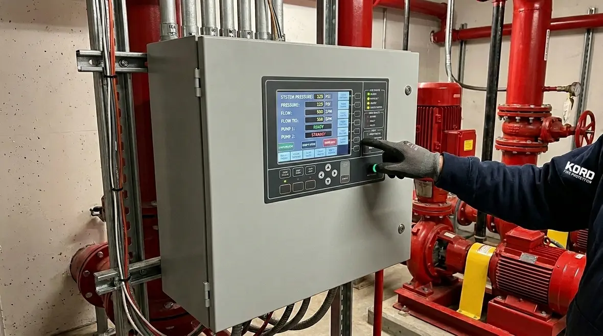 Standpipe system control panels in a fire protection equipment room