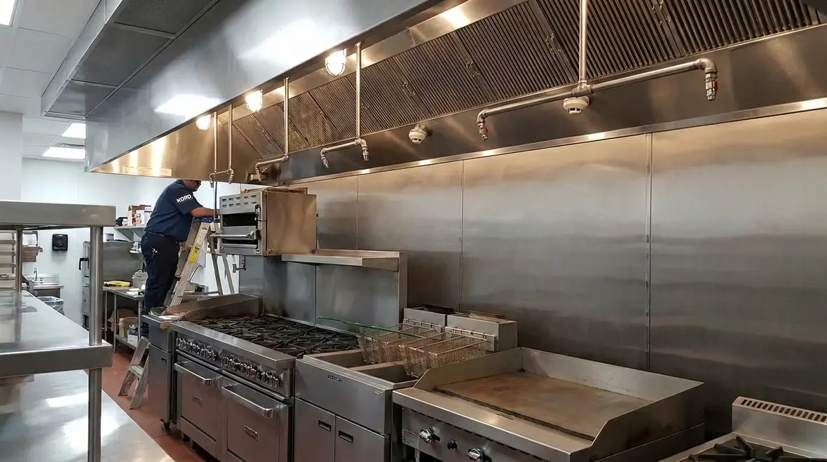 UL 300 kitchen fire suppression system protecting a commercial restaurant kitchen