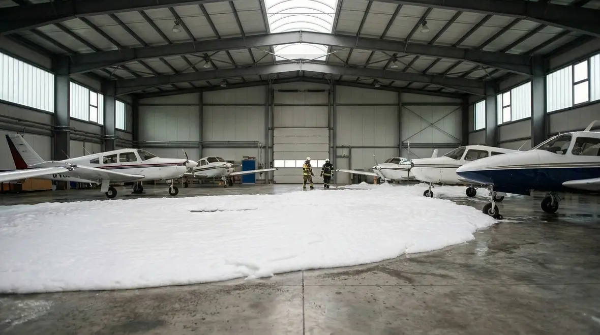 Aircraft hangar foam suppression system coverage