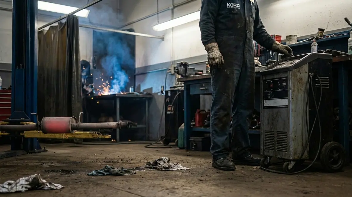 Technician area inside an auto shop protected by fire suppression equipment